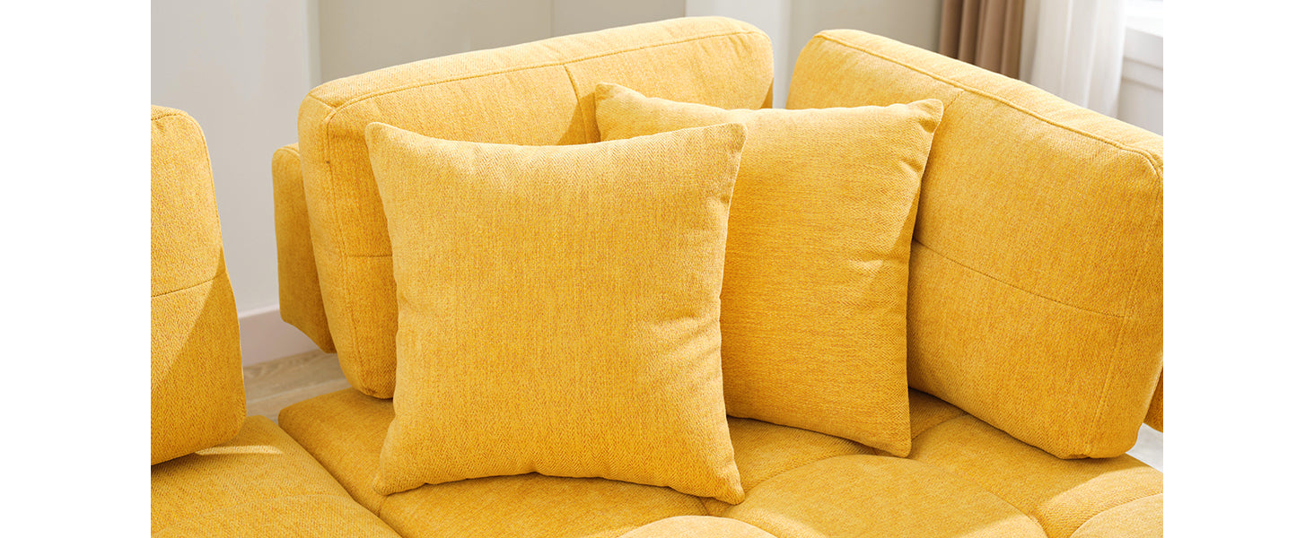 91.73" L Shaped Sofa Sectional Sofa Couch With 2 Stools And 2 Lumbar Pillows For Living Room, Yellow Yellow Chenille