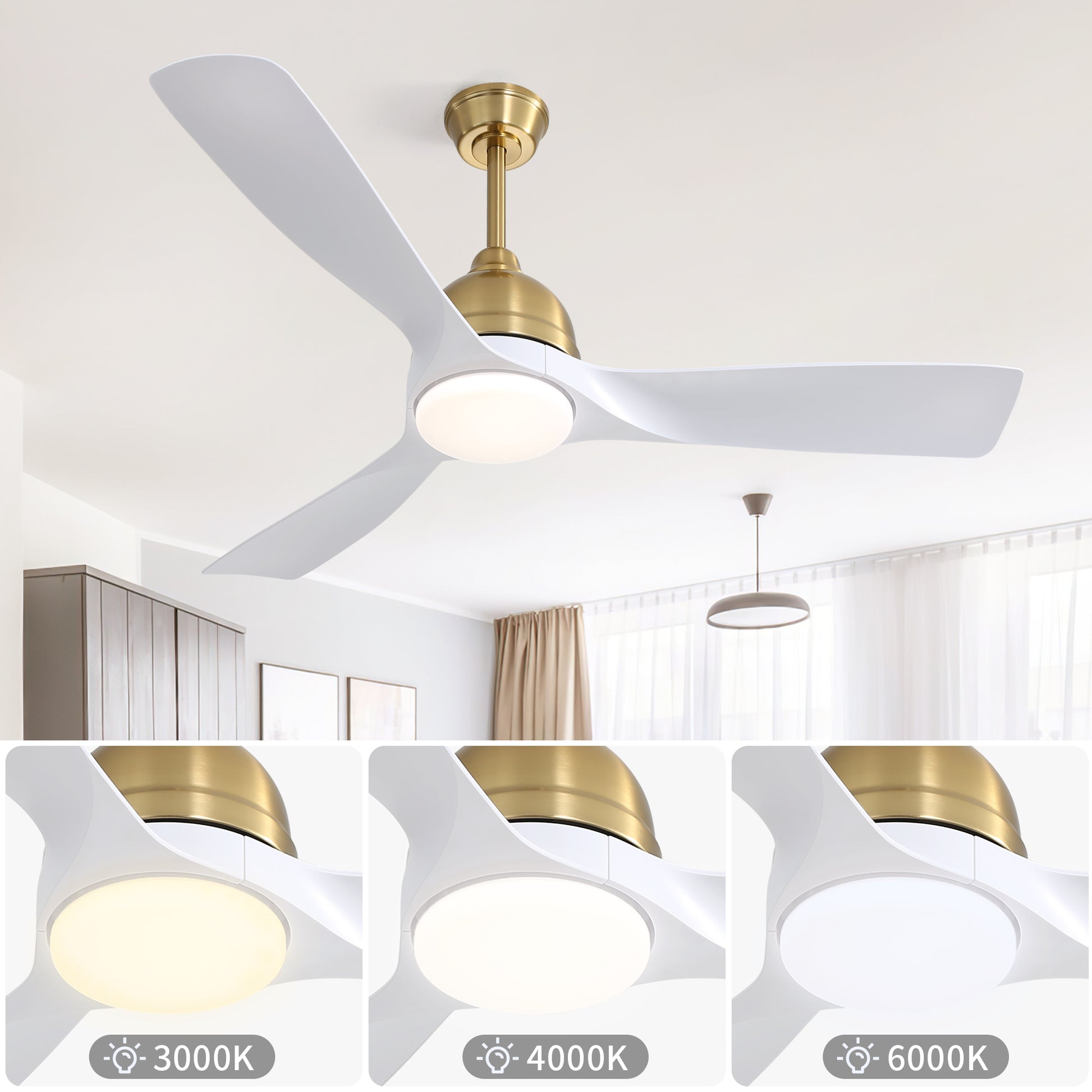 54 Inch Modern Abs 6 Speed Remote Control Dimmable Reversible Dc Motor With Light And Smart App Control Gold Abs