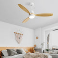 52 Inch Ceiling Fan Light With 6 Speed Remote Reversible Energy Saving Dc Motor Remote Control For Bedroom White Metal & Wood