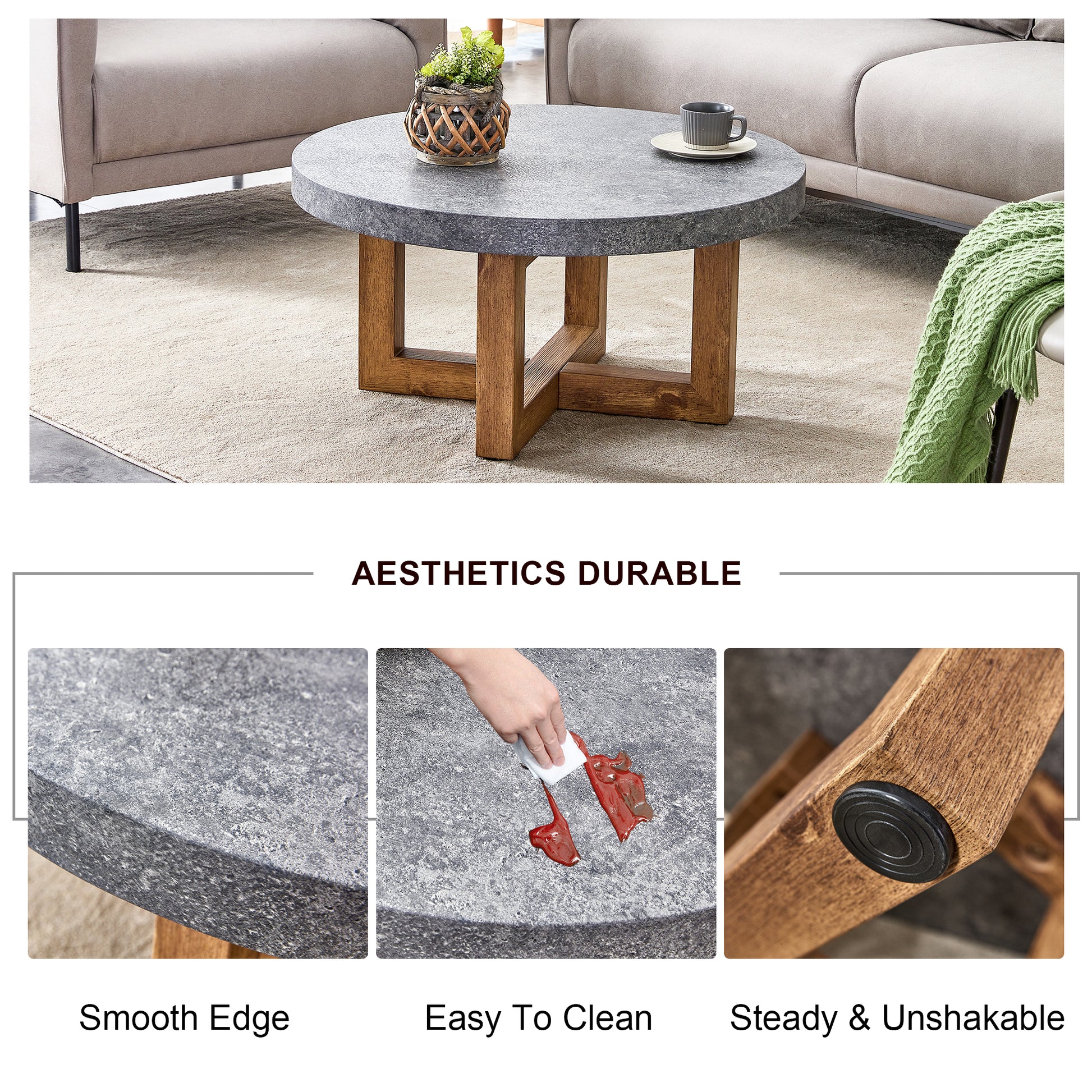 A Modern Retro Circular Coffee Table With A Diameter Of 31.4 Inches, Made Of Mdf Material, Suitable For Living Rooms Grey Mdf