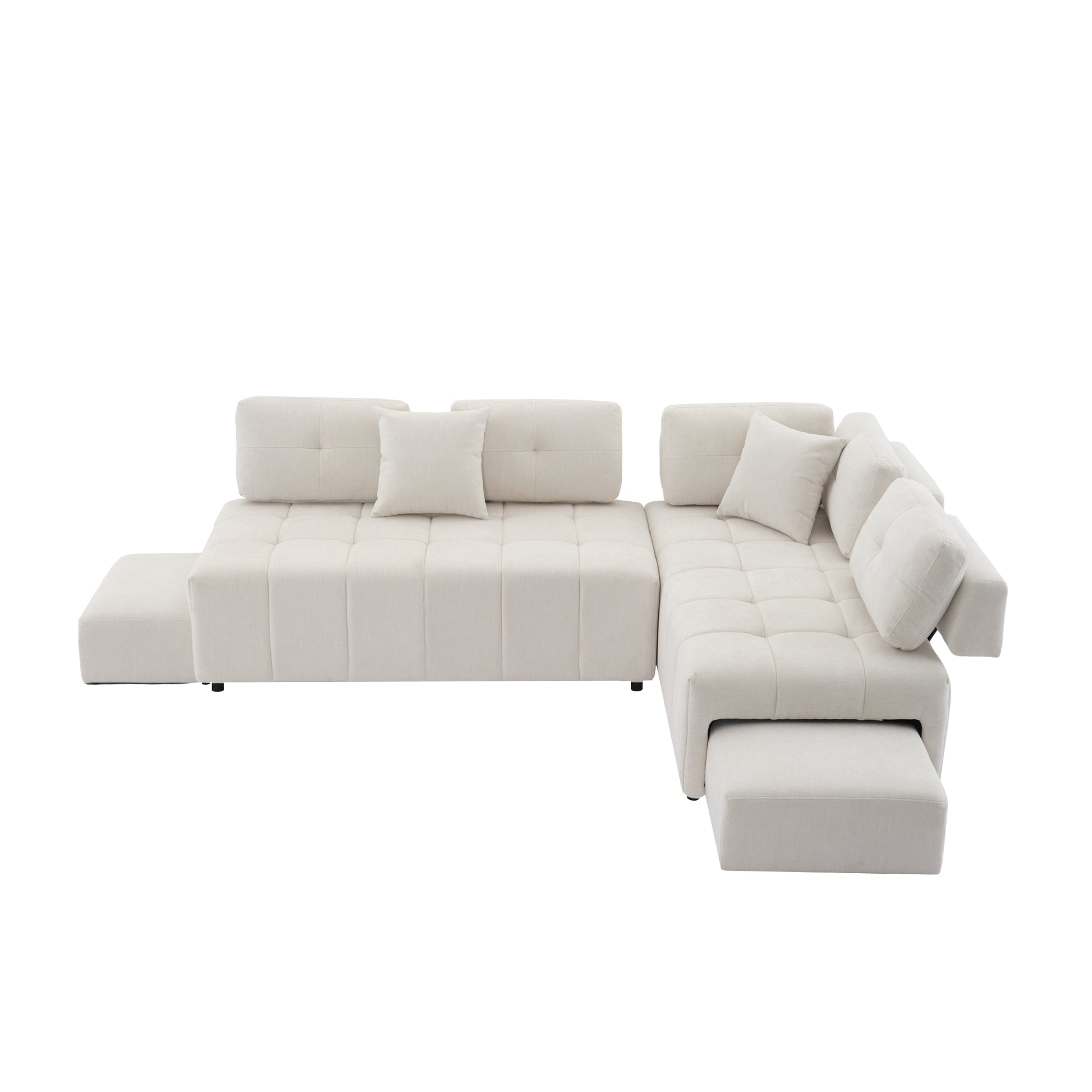 91.73" L Shaped Sofa Sectional Sofa Couch With 2 Stools And 2 Lumbar Pillows For Living Room, Biege Beige Chenille