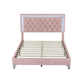 Full Size Upholstered Bed Frame With Led Lights,Modern Velvet Platform Bed With Tufted Headboard,Pink Pink Velvet