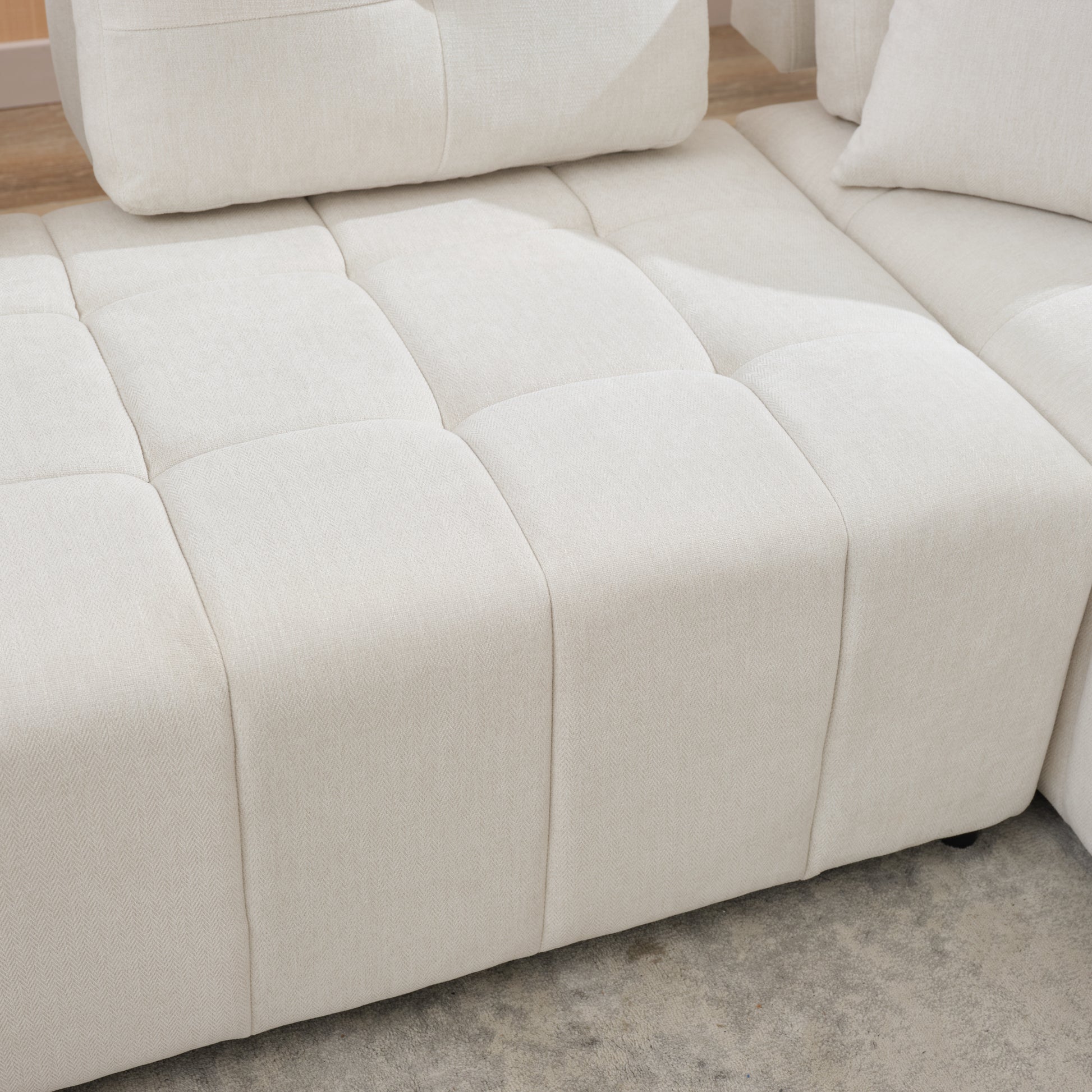 91.73" L Shaped Sofa Sectional Sofa Couch With 2 Stools And 2 Lumbar Pillows For Living Room, Biege Beige Chenille