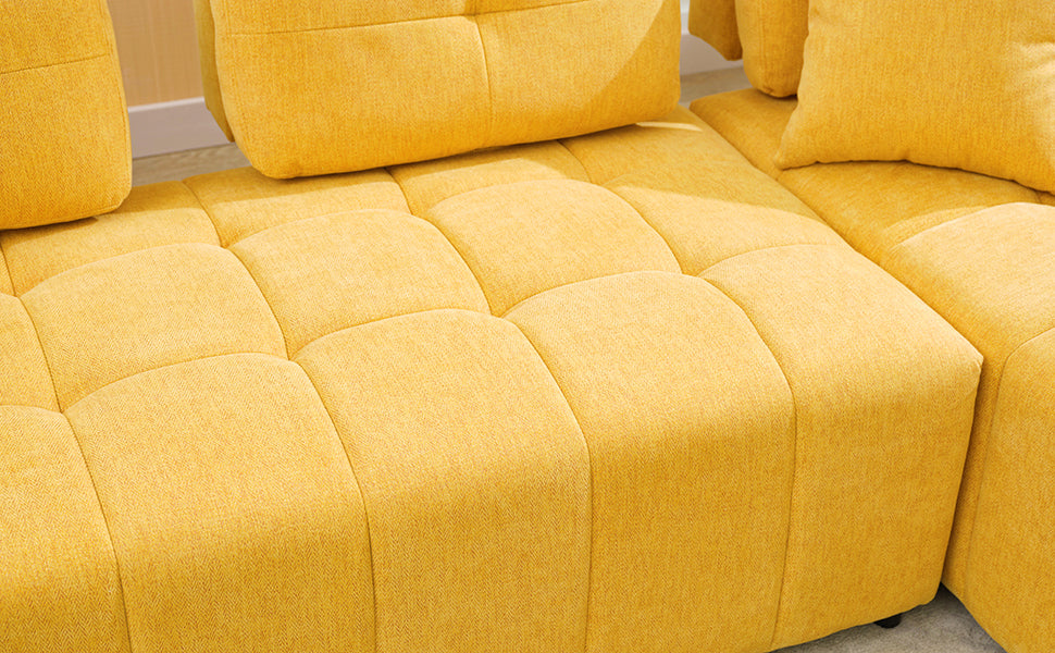 91.73" L Shaped Sofa Sectional Sofa Couch With 2 Stools And 2 Lumbar Pillows For Living Room, Yellow Yellow Chenille