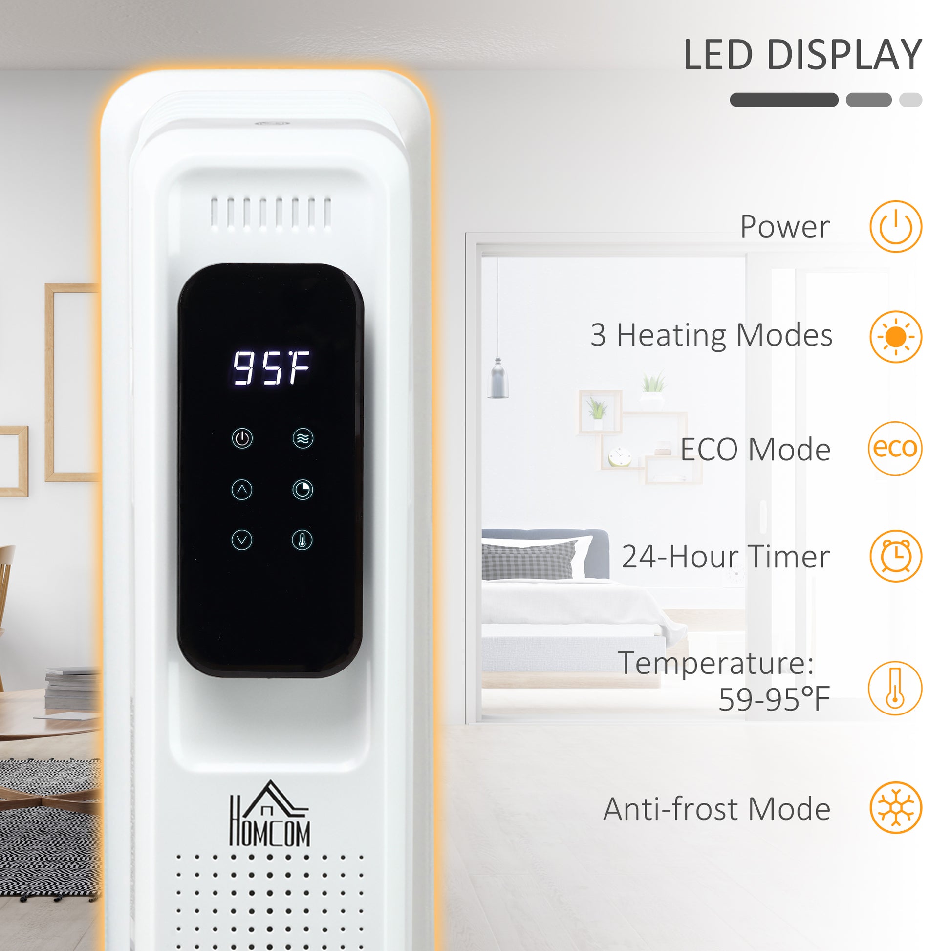 24.75" Electric Space Heater, Freestanding 161 Sq. Ft. Heater With 3 Modes, Timer, And Remote, 1500 W, White White Steel