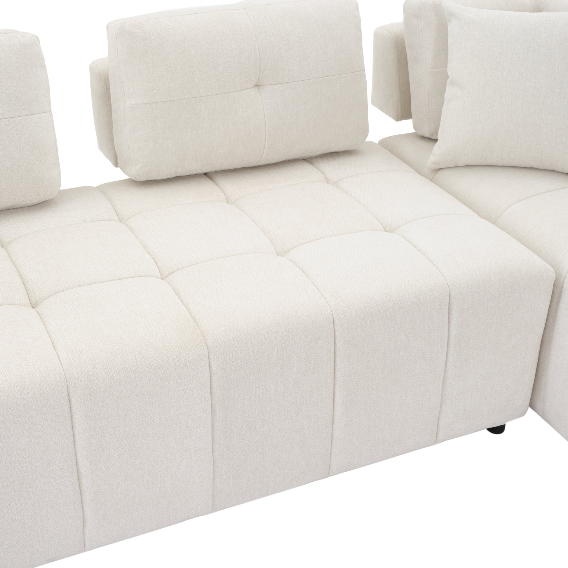 91.73" L Shaped Sofa Sectional Sofa Couch With 2 Stools And 2 Lumbar Pillows For Living Room, Biege Beige Chenille