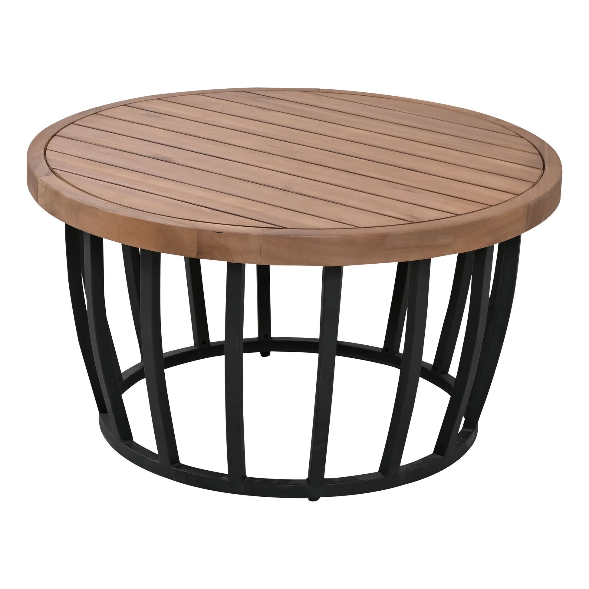 Luxury Modern 4 Piece Outdoor Iron Frame Conversation Set, Patio Chat Set With Acacia Wood Round Coffee Table For Backyard, Deck, Poolside, Indoor Use, Loveseat Arm Chairs, Gray Yes Sectional Gray Weather Resistant Frame Water Resistant Cushion Garden &