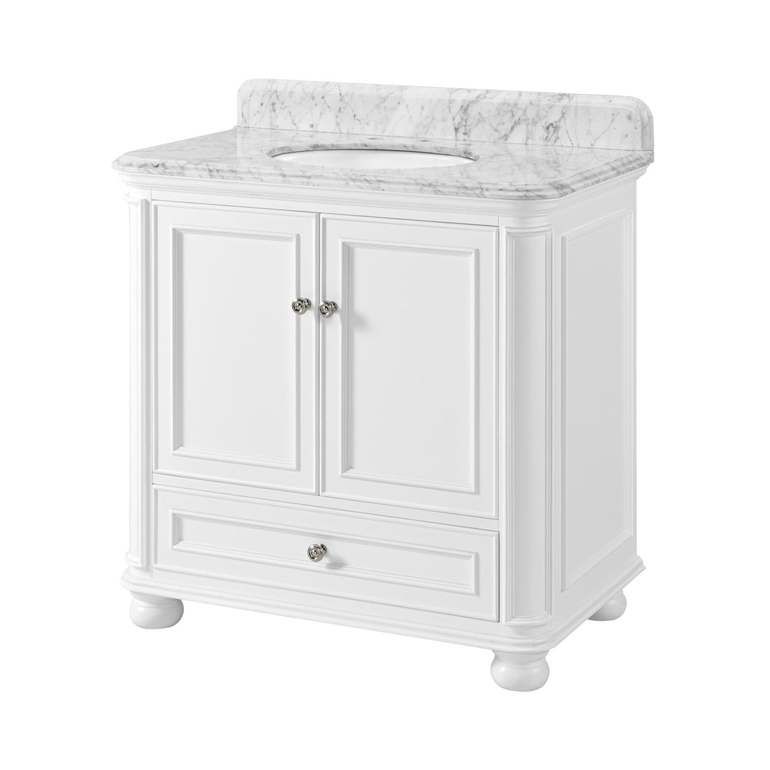 36'' Bathroom Vanity With Carrara Natural Marble Top And Backsplash, Bathroom Storage Cabinet With Doors And Drawers In White 1 White 2 Rust Resistant Bathroom Freestanding Traditional Mdf