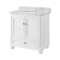 36'' Bathroom Vanity With Carrara Natural Marble Top And Backsplash, Bathroom Storage Cabinet With Doors And Drawers In White 1 White 2 Rust Resistant Bathroom Freestanding Traditional Mdf