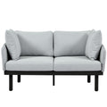 Luxury Modern 4 Piece Outdoor Iron Frame Conversation Set, Patio Chat Set With Acacia Wood Round Coffee Table For Backyard, Deck, Poolside, Indoor Use, Loveseat Arm Chairs, Gray Yes Sectional Gray Weather Resistant Frame Water Resistant Cushion Garden &