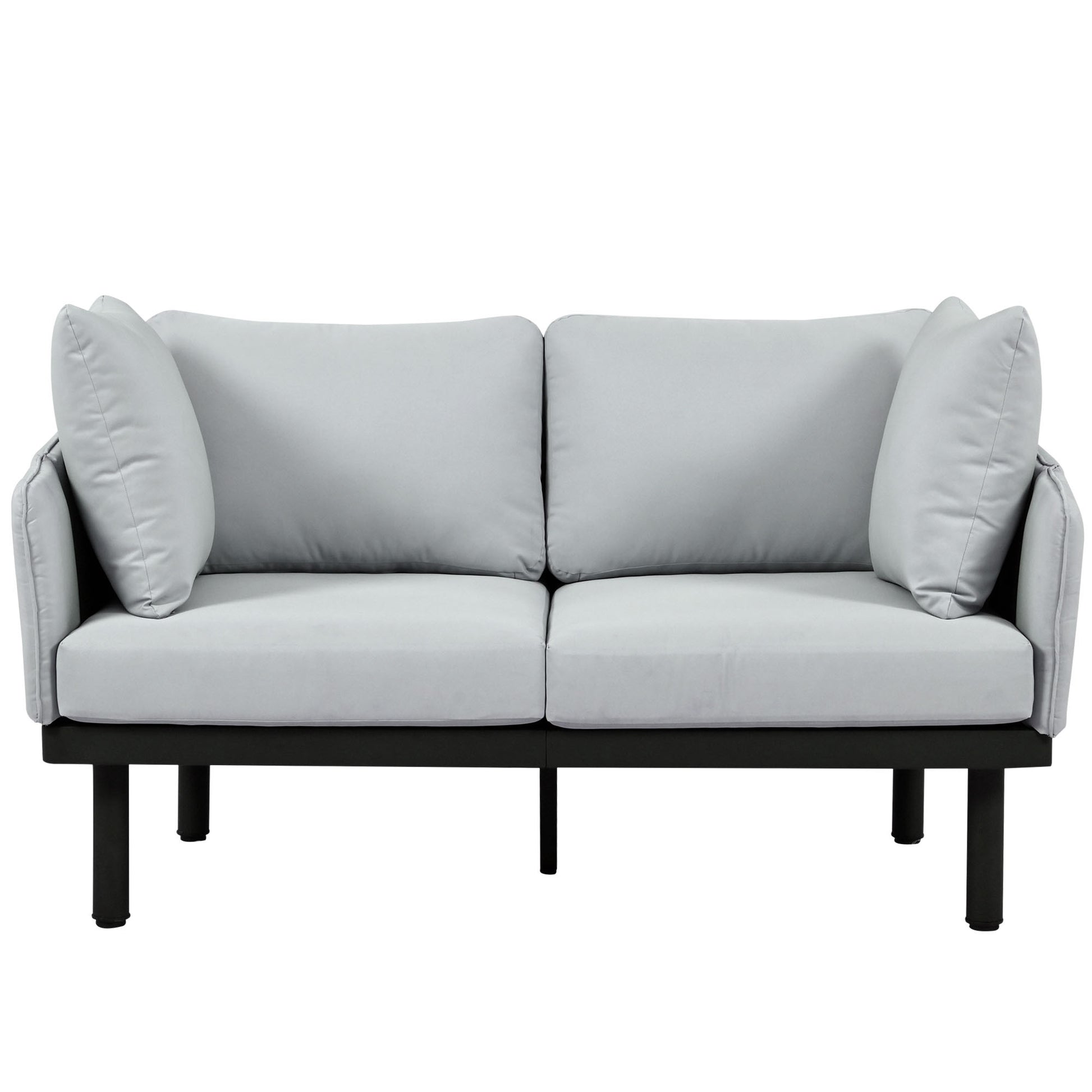 Luxury Modern 4 Piece Outdoor Iron Frame Conversation Set, Patio Chat Set With Acacia Wood Round Coffee Table For Backyard, Deck, Poolside, Indoor Use, Loveseat Arm Chairs, Gray Yes Sectional Gray Weather Resistant Frame Water Resistant Cushion Garden &