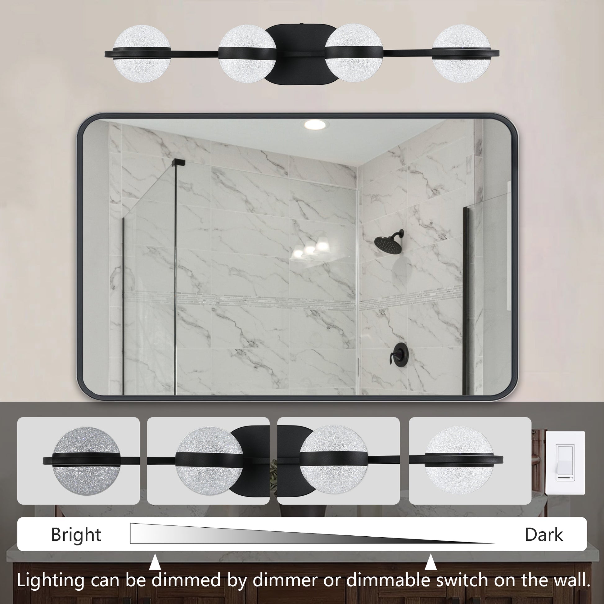 Modern Minimalist Bathroom Vanity Light, Led 4 Bulb Frosted Glass Shades, Wall Mounted Decorative Lighting Fixture, Suitable For Bathroom Vanity Mirror Black Black Modern Acrylic