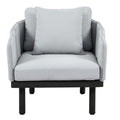 Luxury Modern 4 Piece Outdoor Iron Frame Conversation Set, Patio Chat Set With Acacia Wood Round Coffee Table For Backyard, Deck, Poolside, Indoor Use, Loveseat Arm Chairs, Gray Yes Sectional Gray Weather Resistant Frame Water Resistant Cushion Garden &