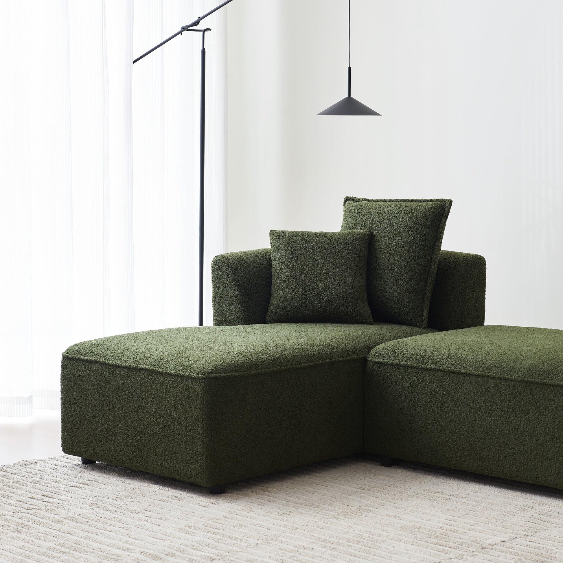 Curved Modular Sectional Sofa For Living Room, Oversized L Shaped Couch With Chaise Lounge Sofa Set, Upholstered Sofa With 3 Back Pillows & 2 Throw Pillow, For Home Office, Green Green Wood Primary Living Space Medium Soft Modern Foam Sherpa 6 Seat