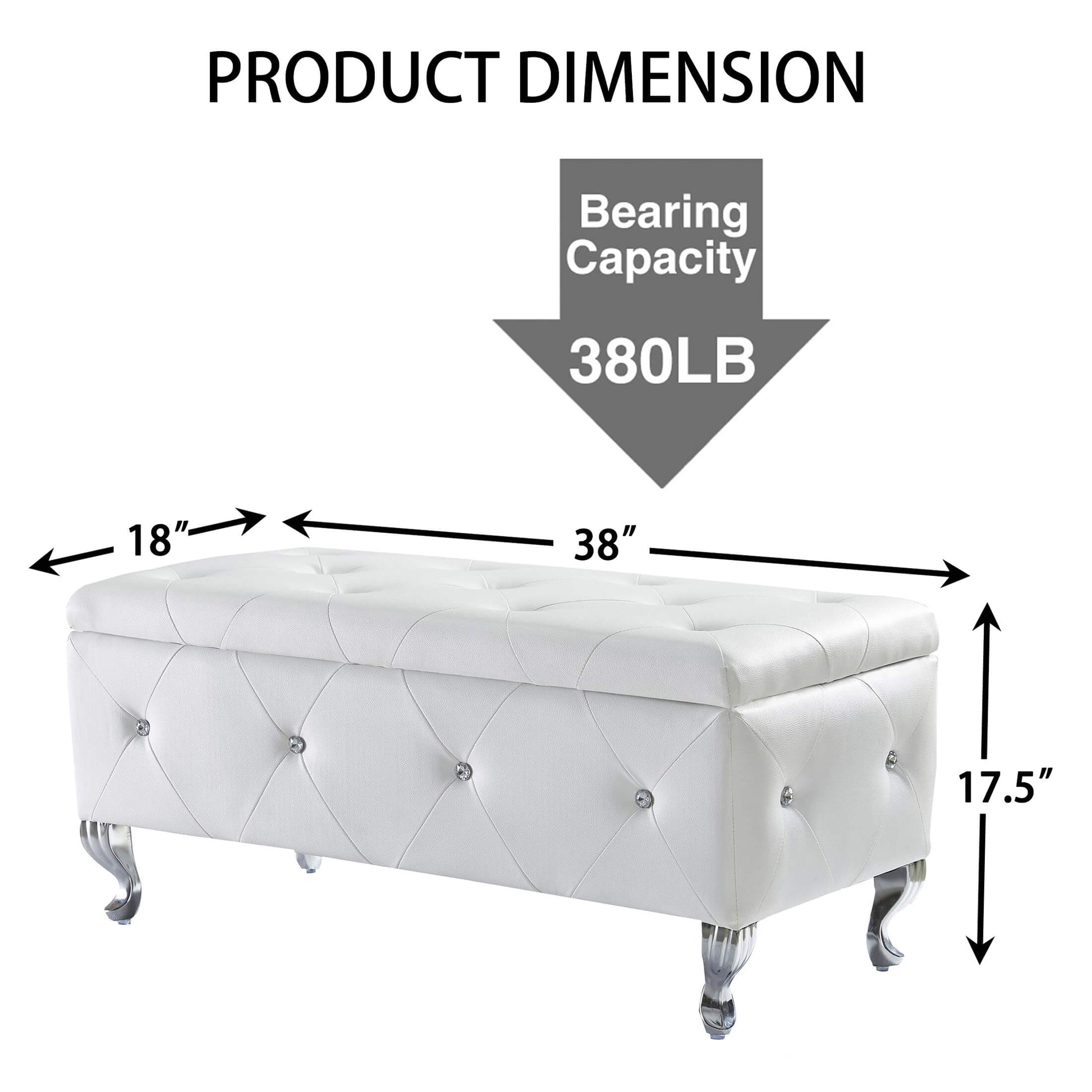 Upholstered Storage Ottoman Bench For Bedroom End Of Bed Faux Leather Rectangular Storage Benches Footrest With Crystal Buttons For Living Room Entryway White White Bedroom Black Pine Wood White Pu Vanity Stools Faux Leather Rectangular American