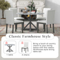 5 Piece Farmhouse Style Dining Table Set, Marble Sticker And Cross Bracket Pedestal Dining Table, And 4 Upholstered Chairs White Gray Upholstered Chair Wood White Gray Seats 4 Wood Dining Room Antique,Classic,Farmhouse Pedestal Round Dining Table With