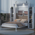 Full Size Murphy Bed Wall Bed With Shelves And Led Lights,White White Solid Wood Mdf