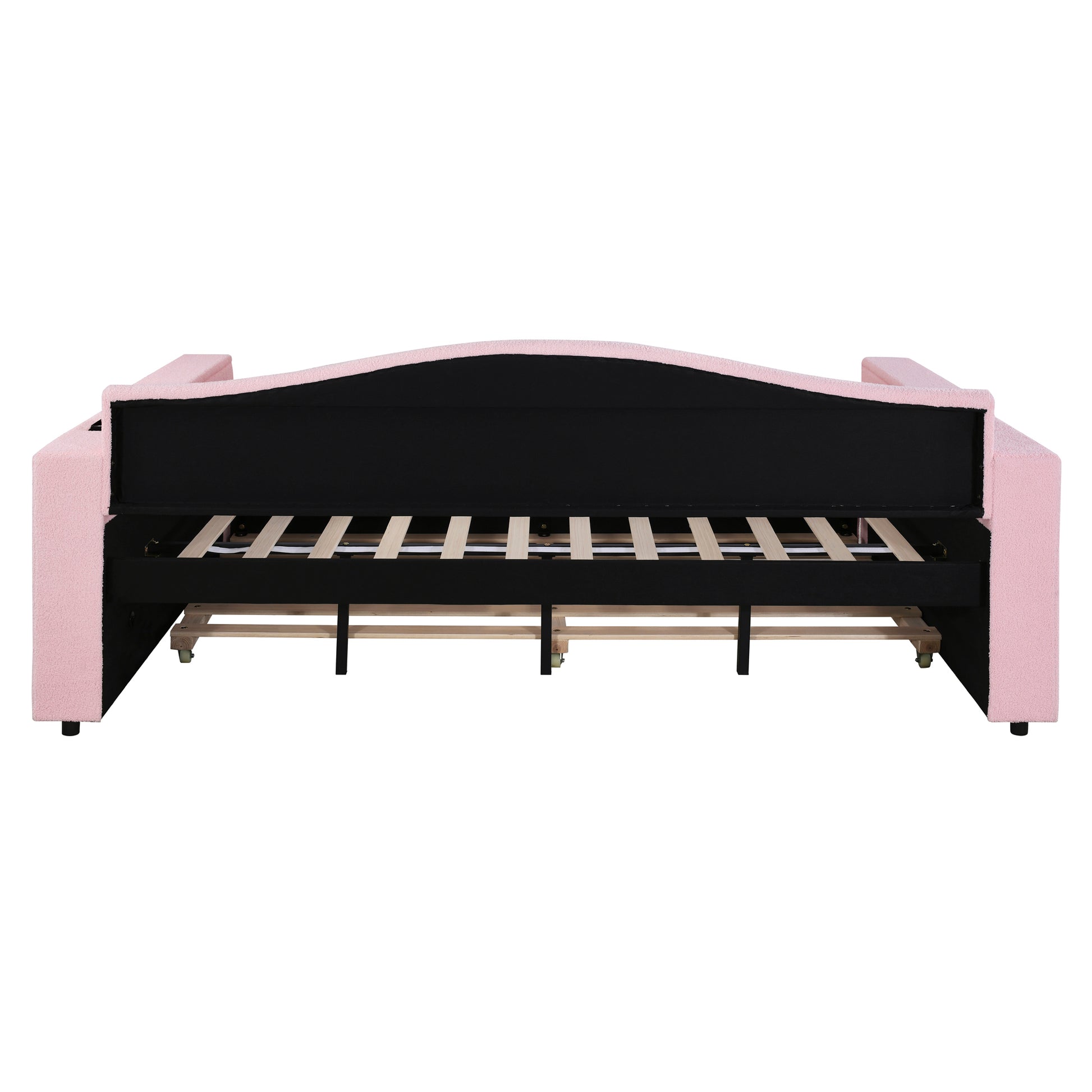 Full Size Upholstered Daybed With Storage Armrests, Trundle And Latest Integrated Bluetooth Audio System, Teddy Fleece, Pink Pink Fleece