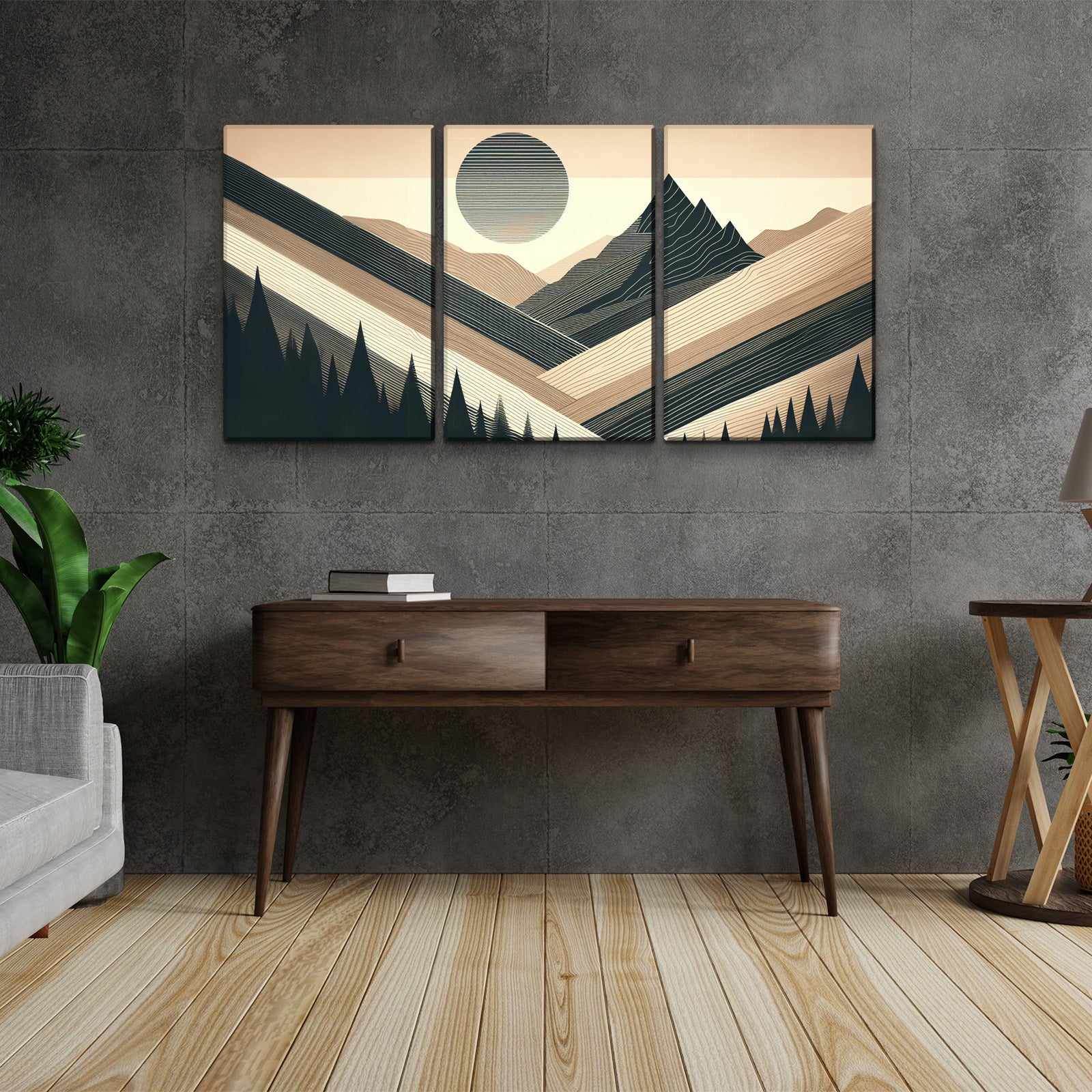 3 Panels Framed Abstract Wood Grain Boho Style Mountain & Forest Canvas Wall Art Decor,3 Pieces Mordern Canvas Decoration Painting For Office,Dining Room,Living Room, Bedroom Decor Ready To Hang Rectangle Framed Multicolor Oversized 41In Canvas Nature