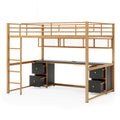 Full Size Metal Loft Bed With Desk, Drawers And Bedside Tray, Charging Station, Usb And Socket Full Gold Black Mdf Metal