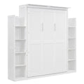 Full Size Murphy Bed Wall Bed With Shelves And Led Lights,White White Solid Wood Mdf