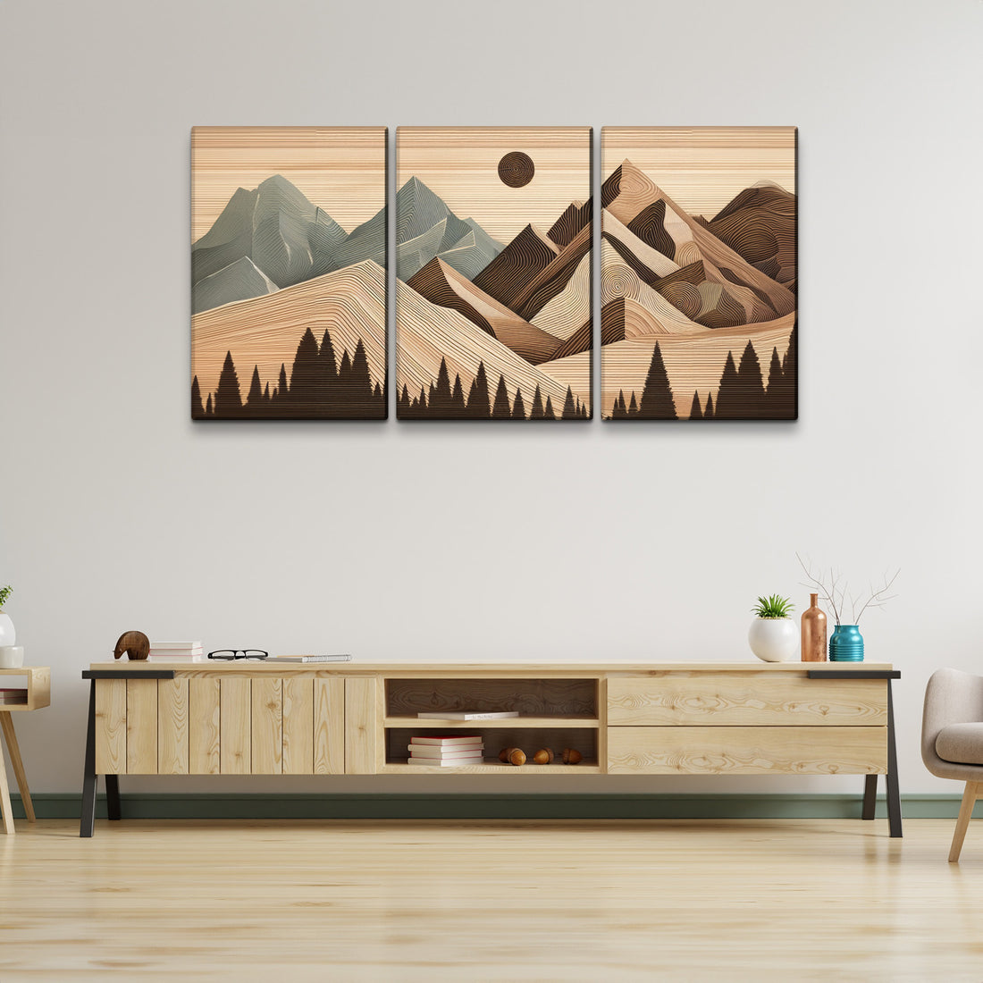 3 Panels Framed Abstract Wood Grain Boho Style Mountain & Forest Canvas Wall Art Decor,3 Pieces Mordern Canvas Decoration Painting For Office,Dining Room,Living Room, Bedroom Decor Ready To Hang Rectangle Framed Multicolor Oversized 41In Canvas Nature