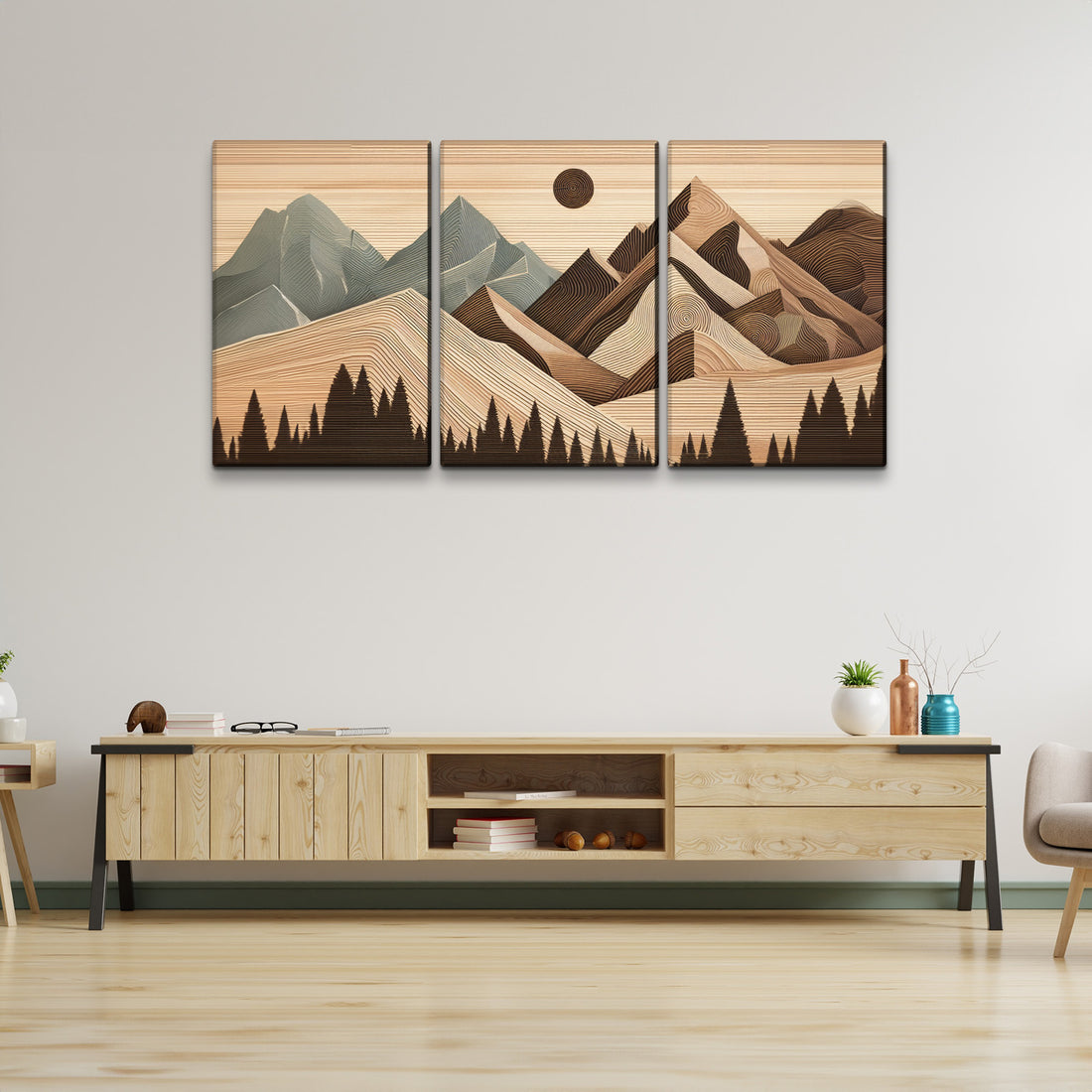 3 Panels Framed Abstract Wood Grain Style Mountain & Forest Canvas Wall Art Decor,3 Pieces Canvas Decoration Painting For Office,Dining Room,Living Room, Bedroom Decor 1218In Thickness 1.5Inch Rectangle Framed Multicolor Oversized 41In Canvas Nature