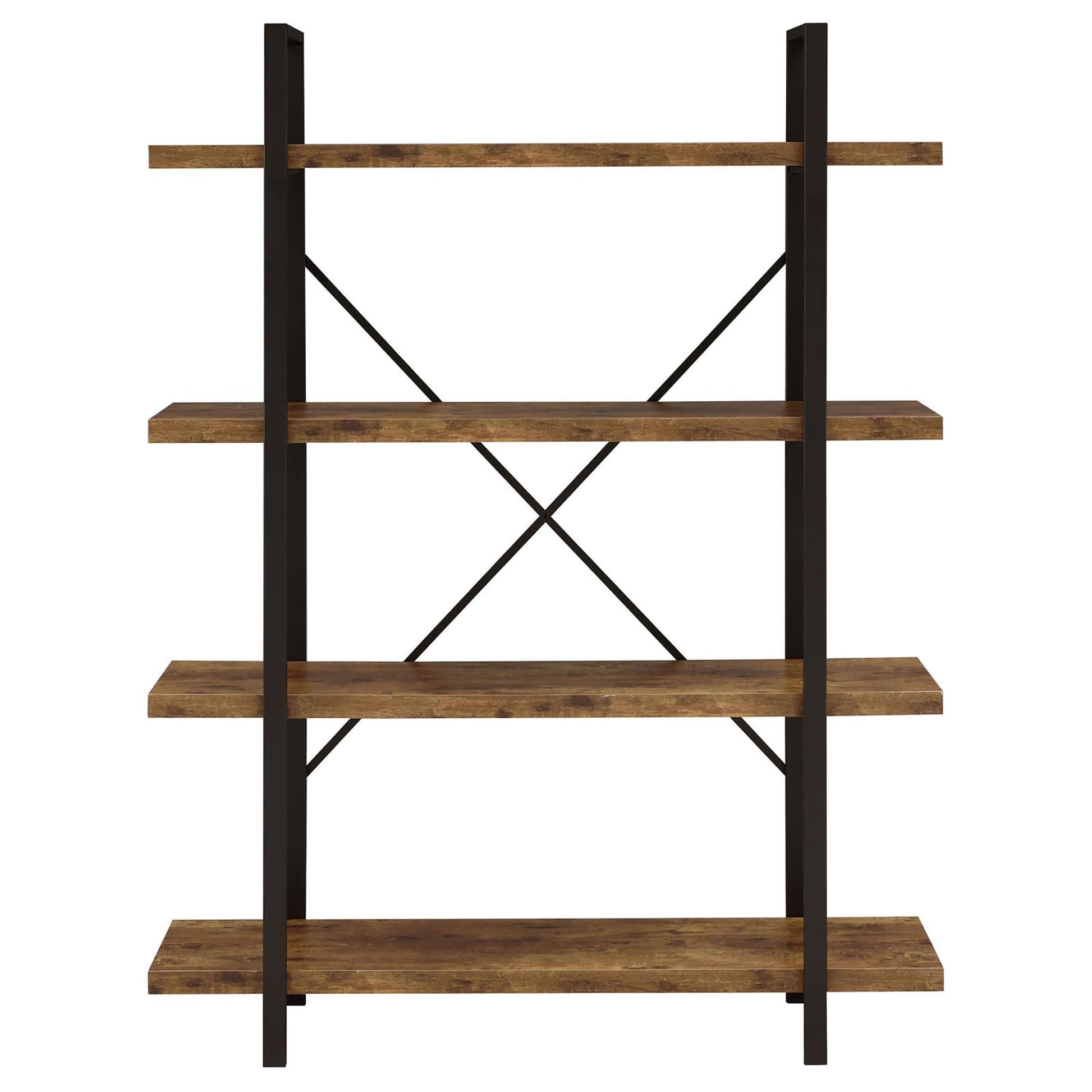 Antique Nutmeg And Black 4 Tier Open Back Bookcase 4 Brown Etagere Horizontal Office Open Back Wood Farmhouse,Rustic Wood