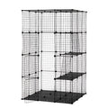 3 Tier Wire Cat Cage, Large Kennels Playpen With 3 Platforms, 3 Ramp Ladders And 4 Doors, Black Black Metal