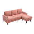 United We Win Sofa For Three, Solid Wood Frame, Chenille Fabric, Side Pocket, With Two Cup Holders, Footstool With Storagestorage Sofa Living Room Sofa Cozy Sectional Sofa Pink Chenille 3 Seat