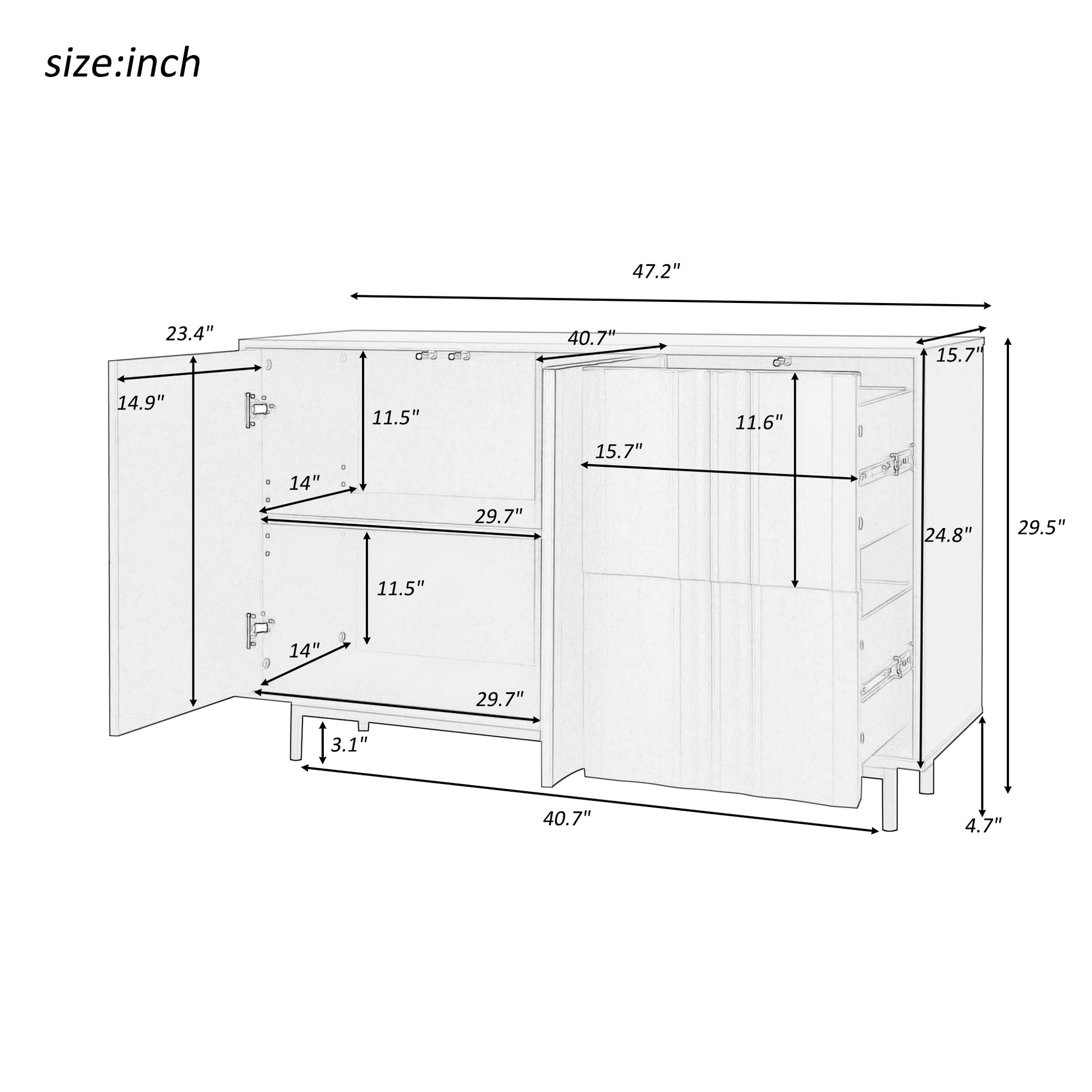 Wave Pattern Storage Cabinet With 2 Doors And 2 Drawers, Adjustable, Suitable For Study,Entrance And Living Room Black Mdf