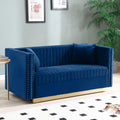 Contemporary Vertical Channel Tufted Velvet Sofa Loveseat Modern Upholstered 2 Seater Couch For Living Room Apartment With 2 Pillows,Blue Blue Foam Velvet