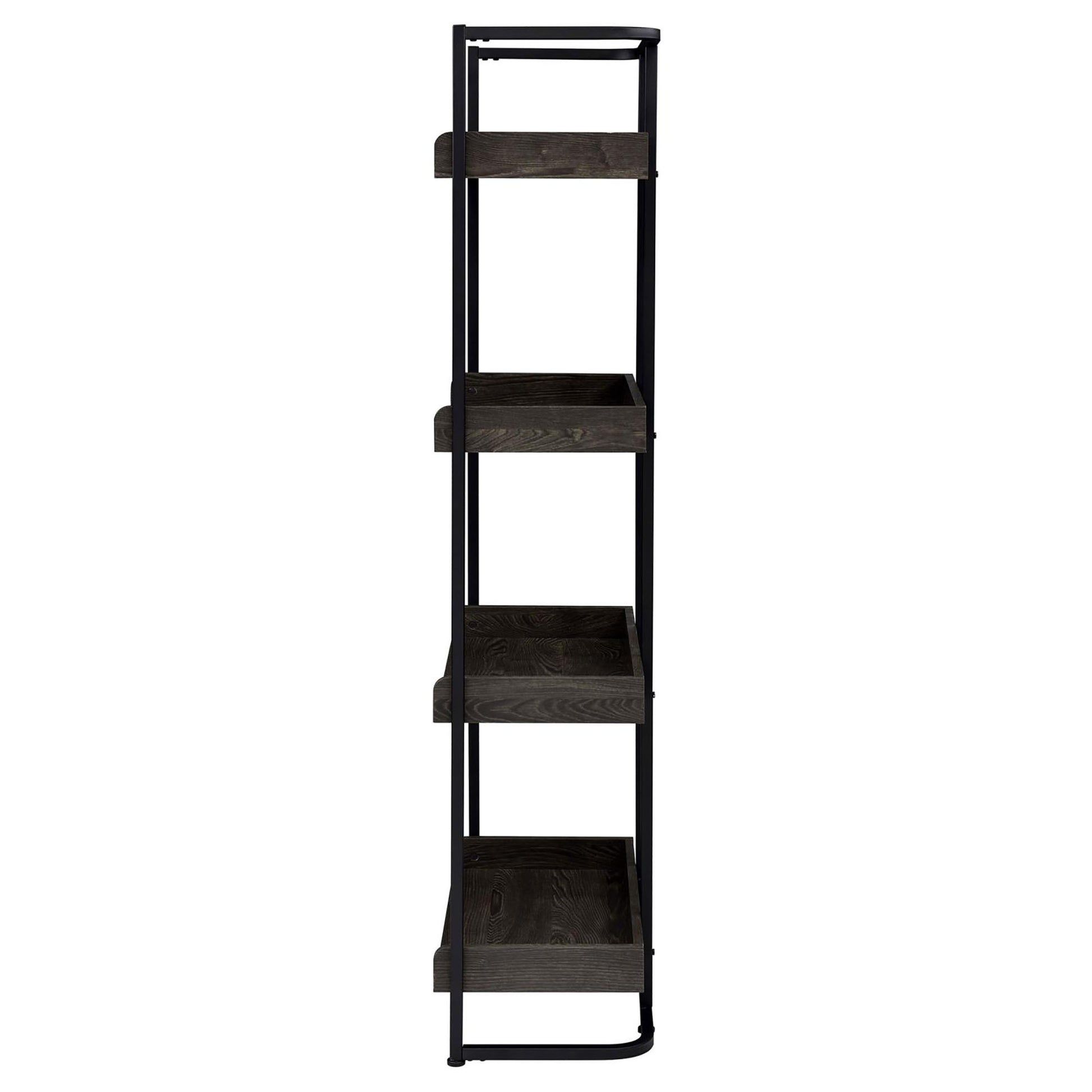 Dark Oak And Sandy Black 4 Shelf Open Back Bookcase 4 Black Standard Horizontal Office Open Back Wood Industrial Wood