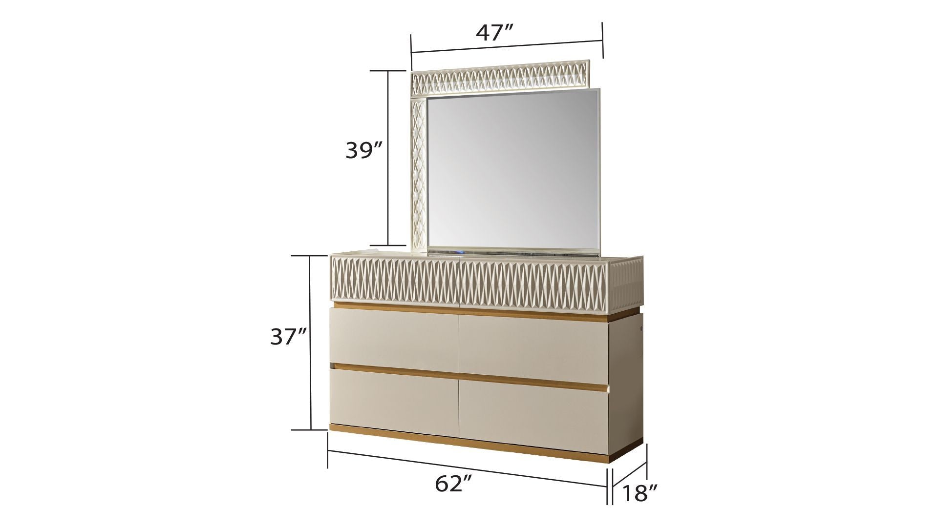 Delfano Modern Style 4 Pc Queen Bedroom Set Made With Wood In Beige Box Spring Not Required Queen Beige Wood 4 Piece Set Bedroom Bed Included,Dresser Included,Mirror Included,Nightstand Included Contemporary,Modern Solid Wood Mdf Velvet Built In Lighting