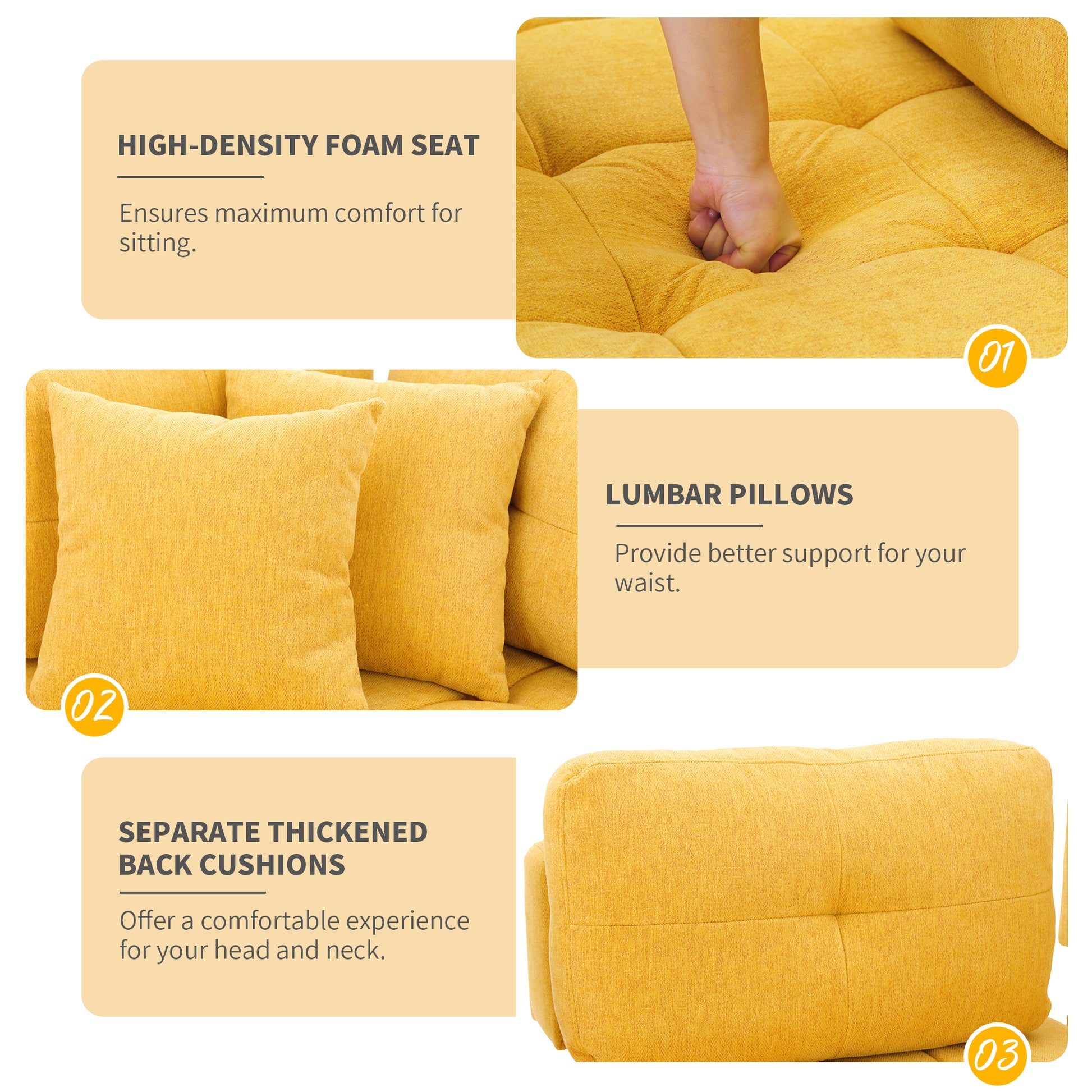 91.73" L Shaped Sofa Sectional Sofa Couch With 2 Stools And 2 Lumbar Pillows For Living Room, Yellow Yellow Chenille