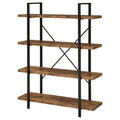 Antique Nutmeg And Black 4 Tier Open Back Bookcase 4 Brown Etagere Horizontal Office Open Back Wood Farmhouse,Rustic Wood