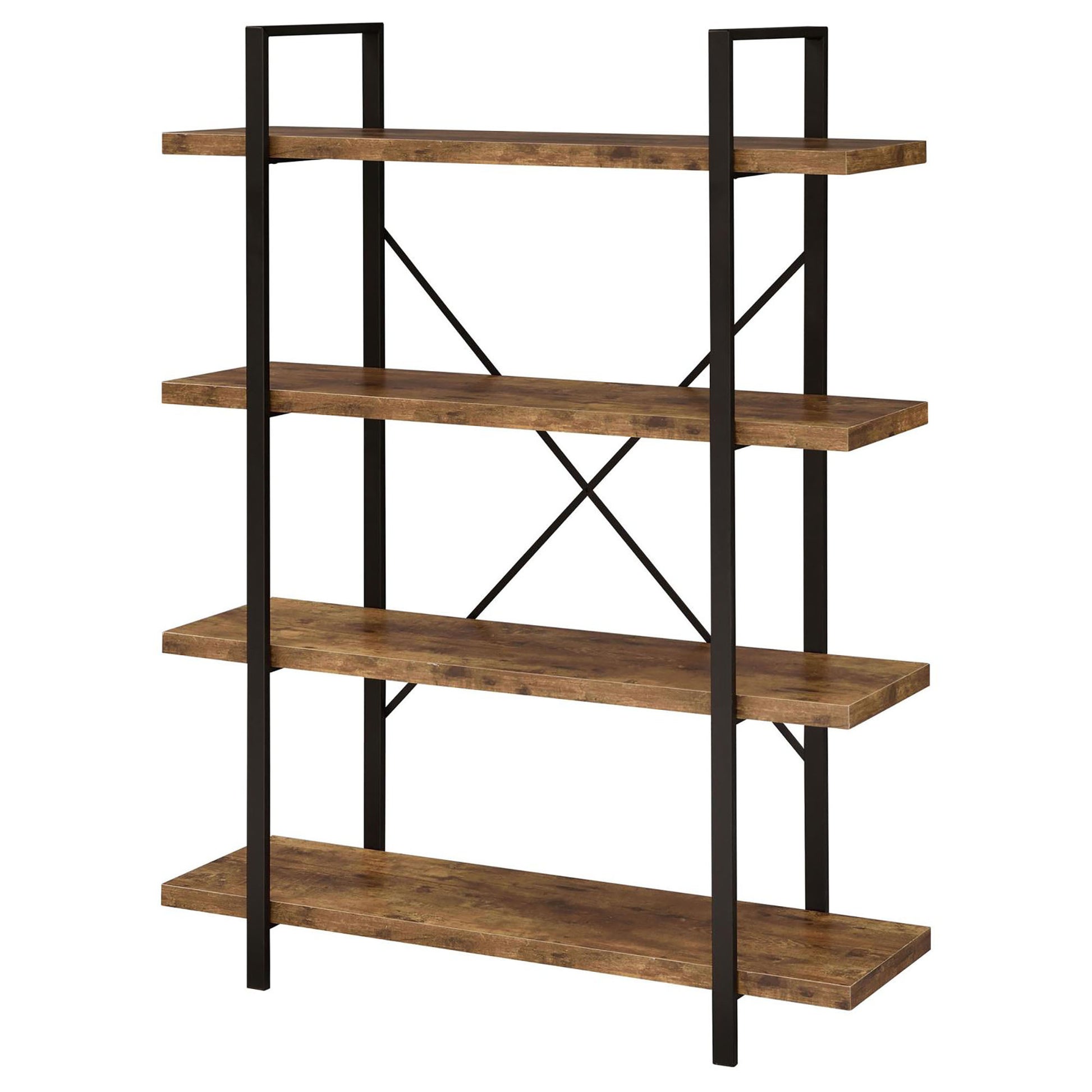 Antique Nutmeg And Black 4 Tier Open Back Bookcase 4 Brown Etagere Horizontal Office Open Back Wood Farmhouse,Rustic Wood