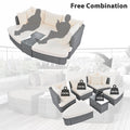 6 Piece Patio Outdoor Conversation Round Sofa Set, Pe Wicker Rattan Separate Seating Group With Coffee Table, Beige Yes Deep Seating Beige Weather Resistant Frame Water Resistant Cushion Garden & Outdoor Sofa Seating Groups Foam Rattan