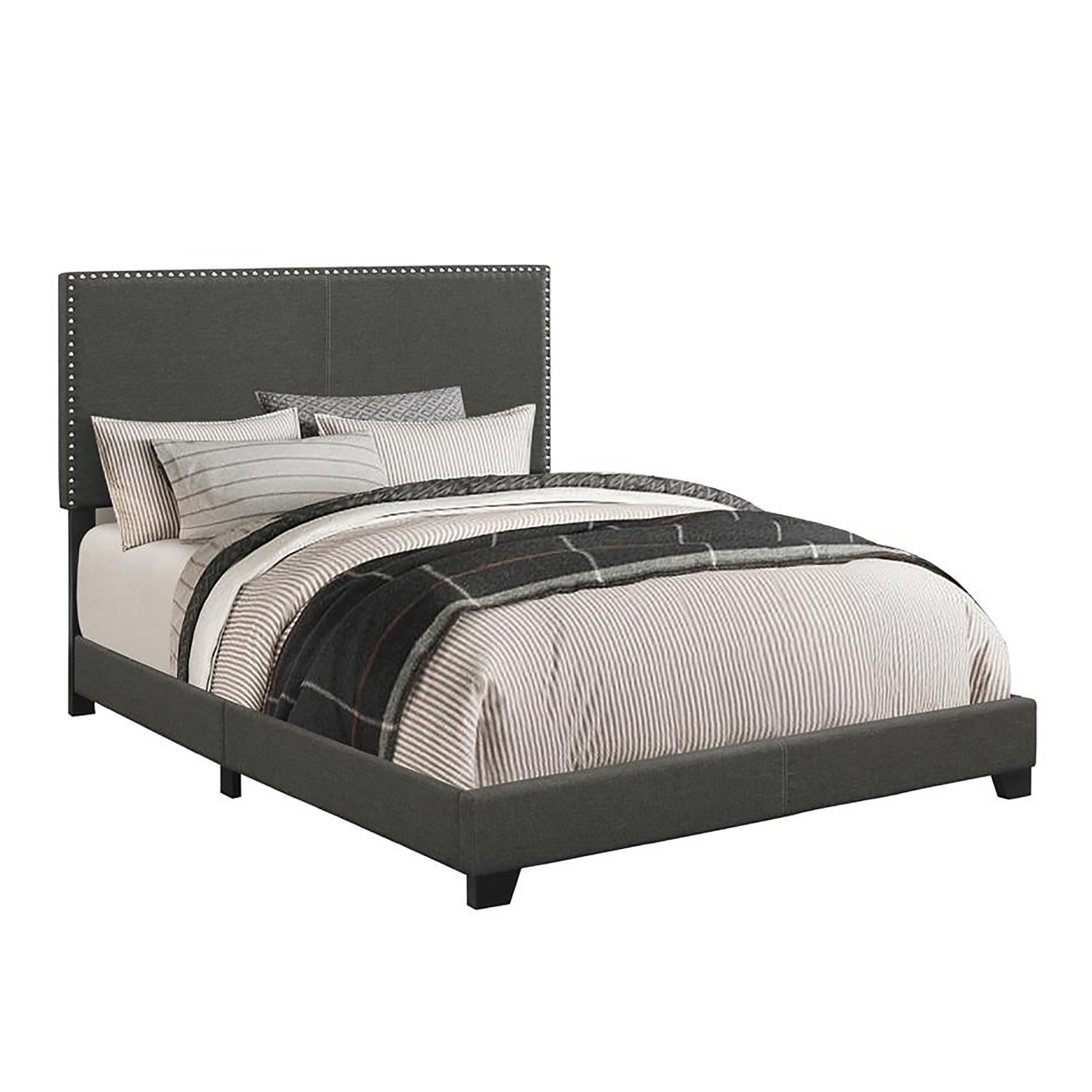 Charcoal Full Bed With Trim Box Spring Required Full Charcoal Wood Bedroom Transitional Panel Foam Upholstered