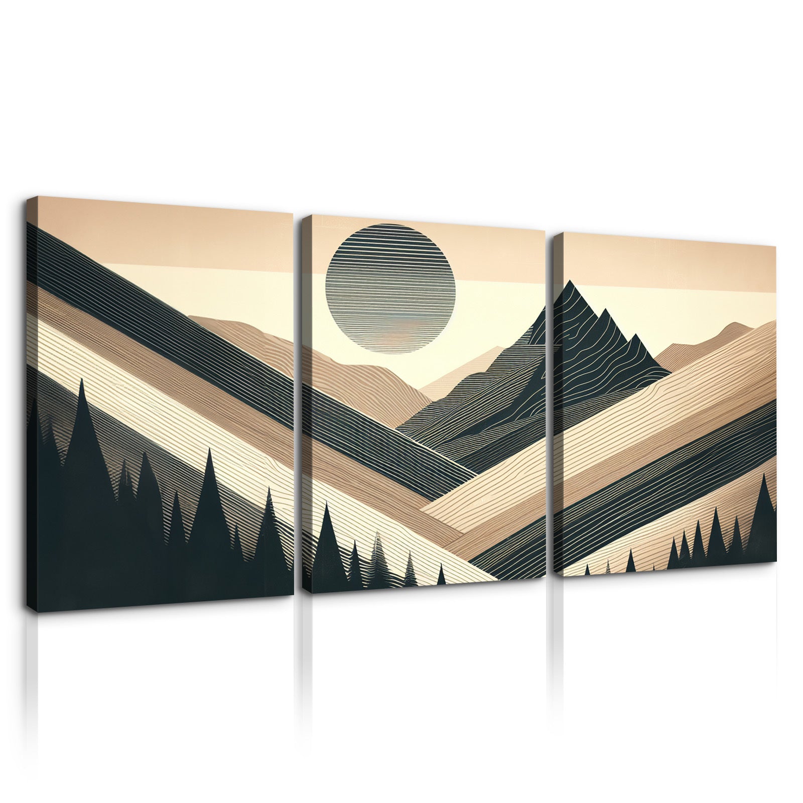 3 Panels Framed Abstract Wood Grain Boho Style Mountain & Forest Canvas Wall Art Decor,3 Pieces Mordern Canvas Decoration Painting For Office,Dining Room,Living Room, Bedroom Decor Ready To Hang Rectangle Framed Multicolor Oversized 41In Canvas Nature