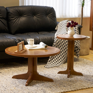 2 Piece Modern Farmhouse Living Room Coffee Table Set, Stylish And Elegant Nesting Round Wooden Table,Side End Table Set For Living Room,Bedroom Brown Wood