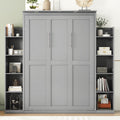 Full Size Murphy Bed Wall Bed With Shelves And Led Lights,Gray Gray Solid Wood Mdf