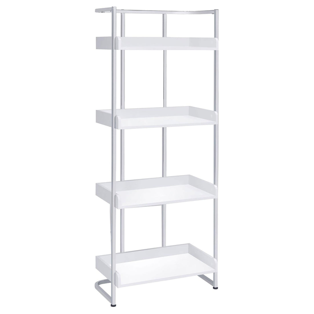 Glossy White 4 Shelf Open Back Bookcase 4 White Standard Horizontal Office Closed Back Wood Contemporary,Modern Wood