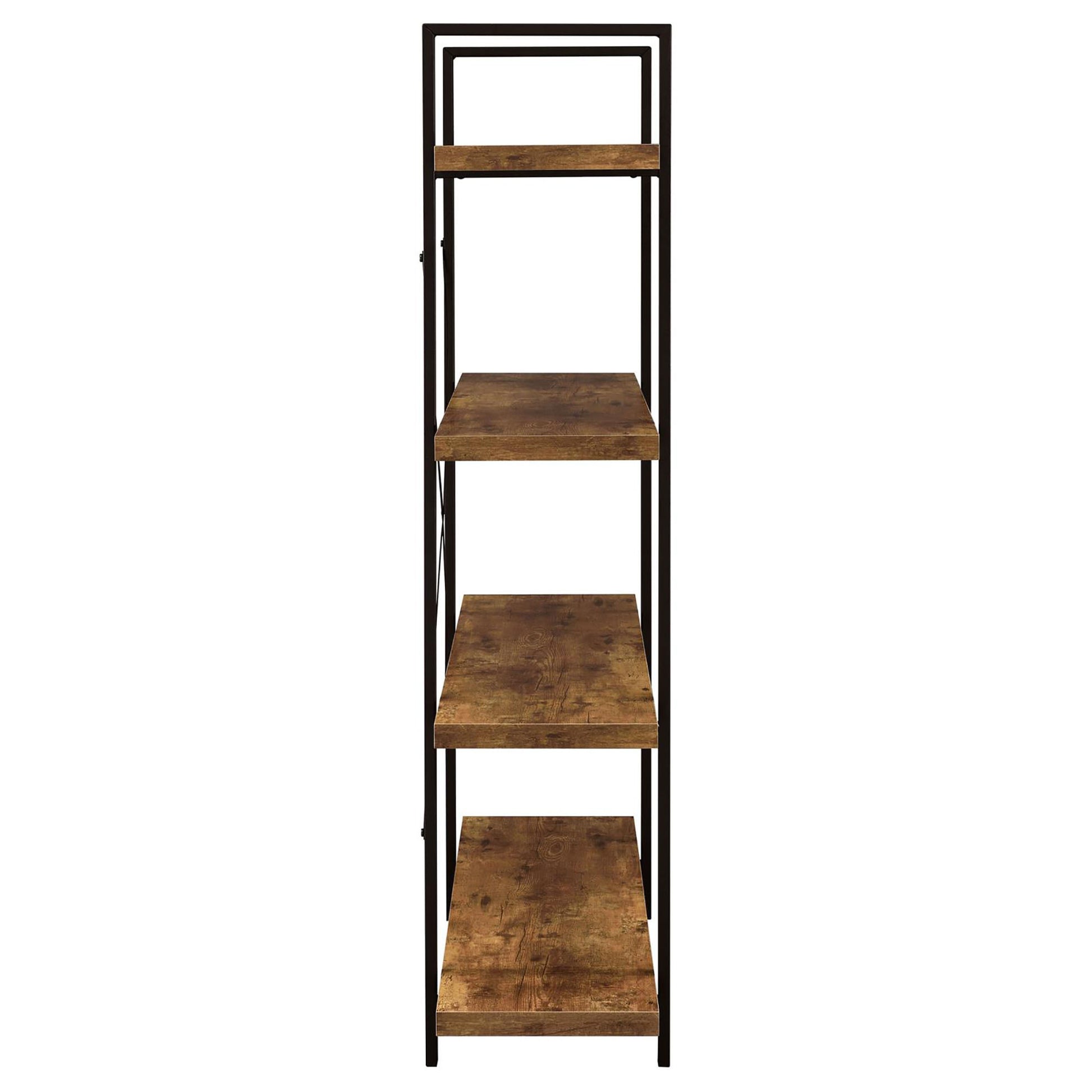 Antique Nutmeg And Black 4 Tier Open Back Bookcase 4 Brown Etagere Horizontal Office Open Back Wood Farmhouse,Rustic Wood