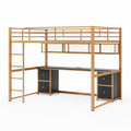 Full Size Metal Loft Bed With Desk, Drawers And Bedside Tray, Charging Station, Usb And Socket Full Gold Black Mdf Metal