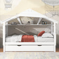 Wood Twin Size House Bed With Trundle And Storage, White Box Spring Not Required Twin White Wood Bedroom Bed Frame Solid Wood Mdf