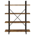 Antique Nutmeg And Black 4 Tier Open Back Bookcase 4 Brown Etagere Horizontal Office Open Back Wood Farmhouse,Rustic Wood