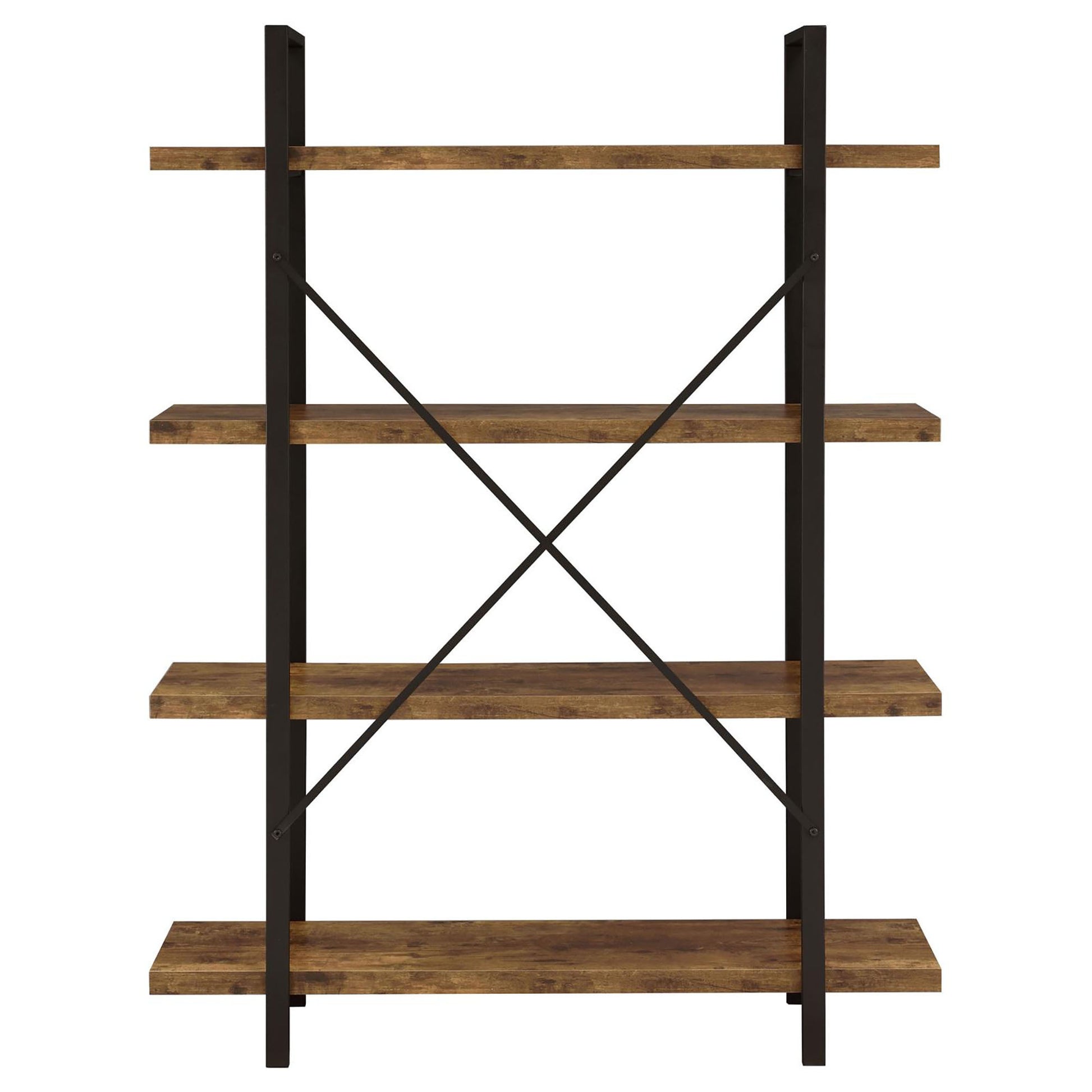 Antique Nutmeg And Black 4 Tier Open Back Bookcase 4 Brown Etagere Horizontal Office Open Back Wood Farmhouse,Rustic Wood