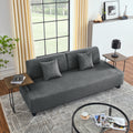 Linen Fabric 3 Seat Sofa With Two End Tables And Two Pillows, Removable Back And Armrest, Morden Style Upholstered 3 Seat Couch For Living Room Grey Linen Wood Medium Soft Loose Back Eucalyptus Square Arms Foam 3 Seat