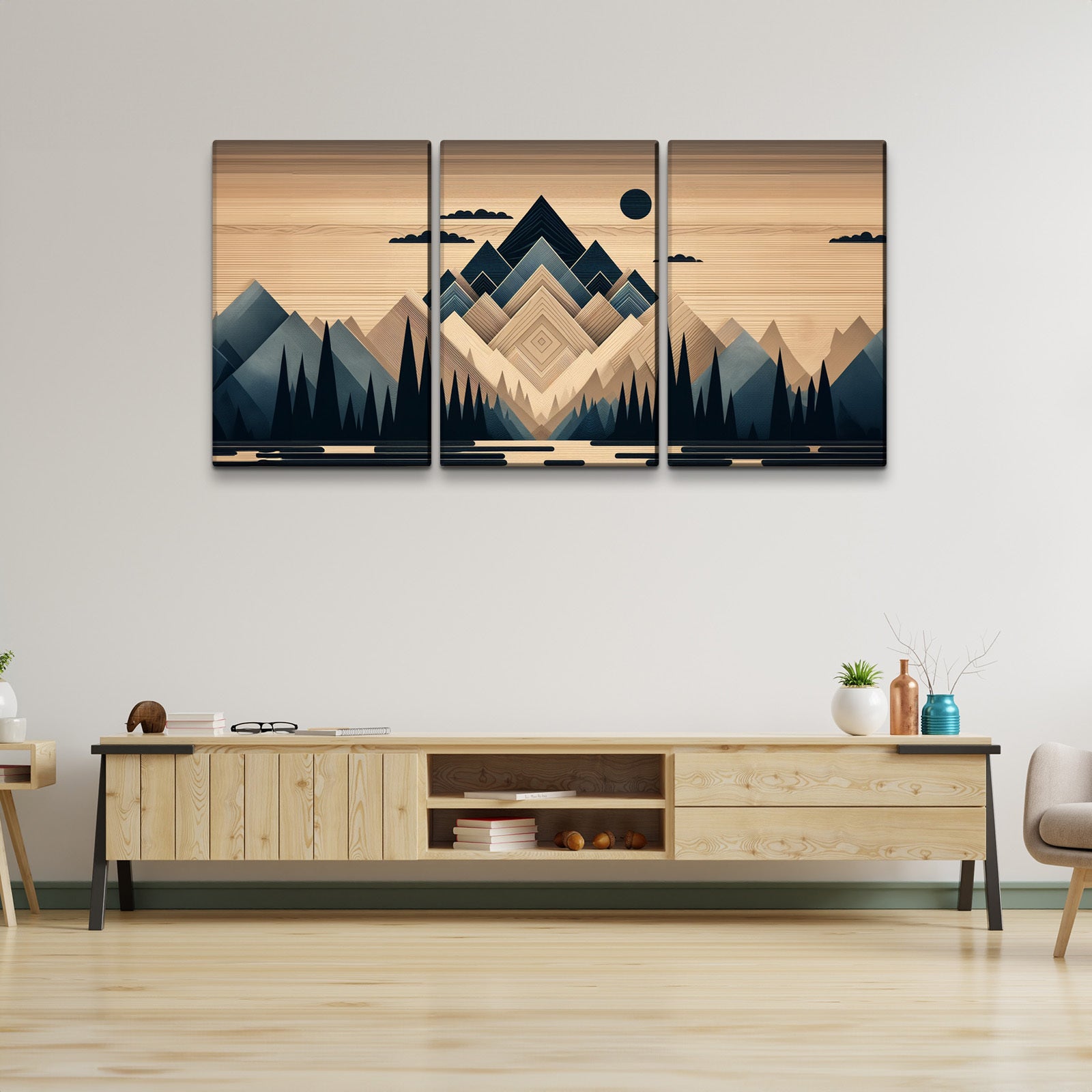 3 Panels Framed Abstract Wood Grain Boho Style Mountain & Forest Canvas Wall Art Decor,3 Pieces Mordern Canvas Decoration Painting For Office,Dining Room,Living Room, Bedroom Decor Ready To Hang Rectangle Framed Multicolor Oversized 41In Canvas Nature